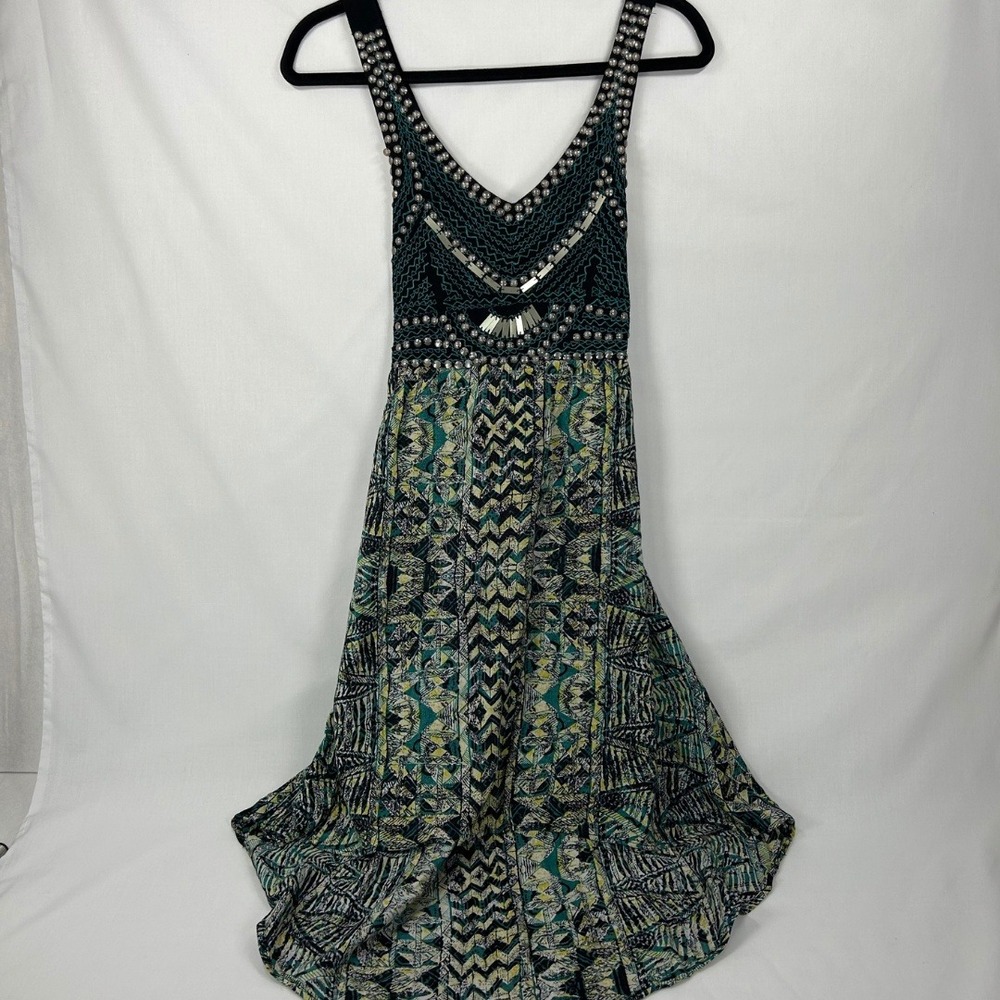 Vintage Y2K Studded Geometric Maxi Dress Boho Embellished Criss Cross Back Gown